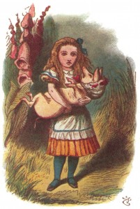 Alice carrying the pig baby, colored