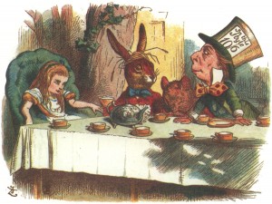 Alice, the March Hare, the Mad Hatter and the Dormouse, colored